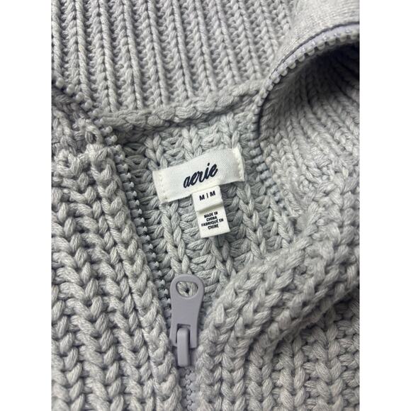 Aerie Gray Chunky Knit Zip Front Cropped Sweater Women’s M Cozy Casual - Picture 2 of 8